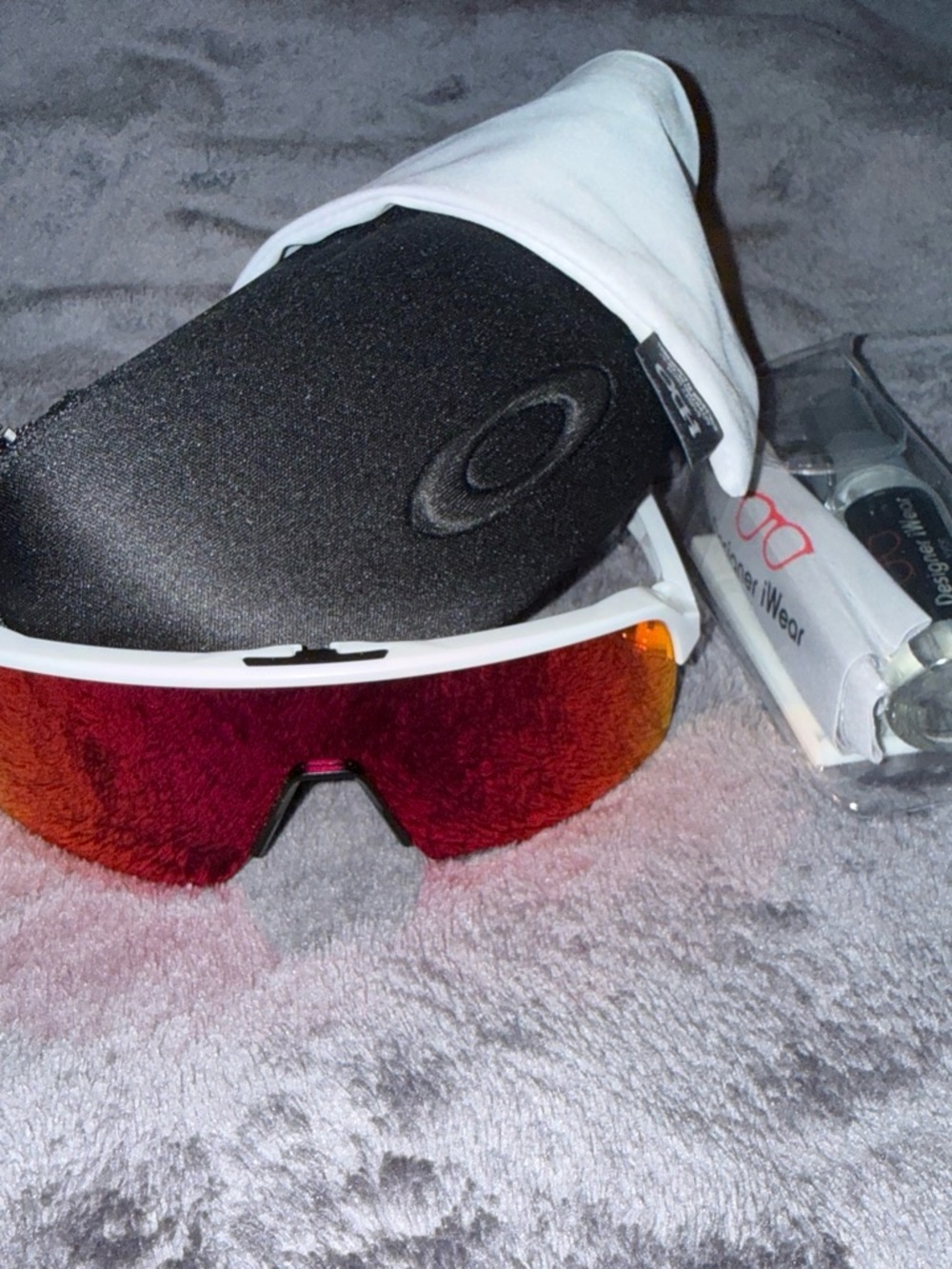 Oakley White Frame Sunglasses with Red-Orange Mirrored Lens